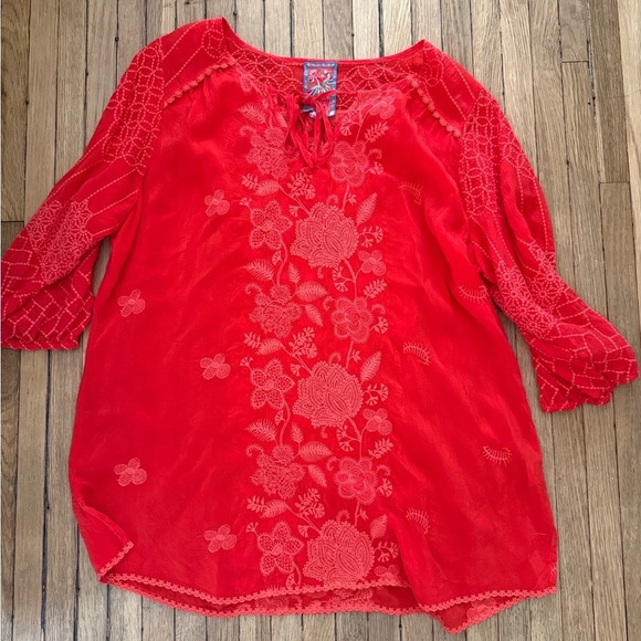 Johnny Was Jolie Selena 3/4 Sleeve Embroidered Floral Tunic Top | Size L - Picture 6 of 7
